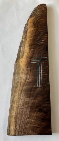 NebraskaWood Walnut Slab with Turquoise Cross Inlay