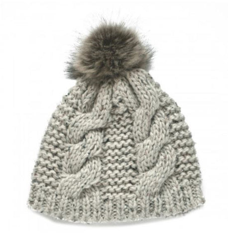 Oatmeal Speckled Wool Fur Bobble Hat
